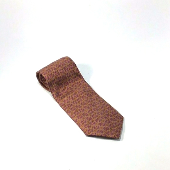 FENDI VINTAGE Copper With Gold and Purple Rings around Logo Print Silk Tie - Picture 14 of 15